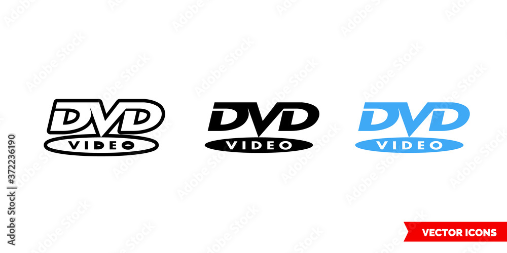 Vettoriale Stock DVD icon of 3 types color, black and white, outline.  Isolated vector sign symbol. | Adobe Stock