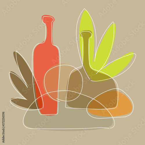 Stylized still life in a modern style. Vector illustration of interior items in warm colors