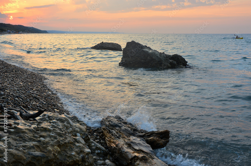Vasto, Abruzzo/Italy- Sunset on beach natural reserve of Punta Aderci, Vasto, Italy..