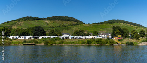view of the idyllic RV and caravan park in Enkirch on the Mosel River