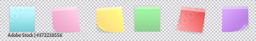 Sticky colored notes. Collection of different colored sheets of note papers with curled corner. Vector illustration.