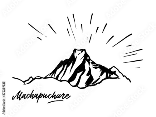 Machapuchare Fish Tale peak in the Himalayas, Nepal. Vector illustration on white background.