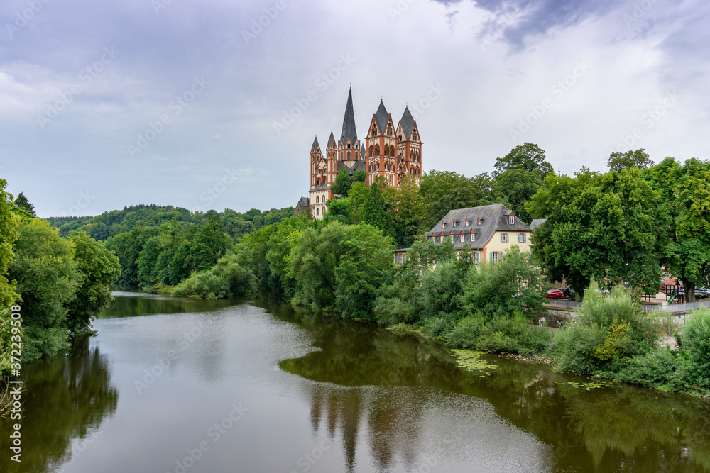 view of the cathedral in Limburg on the Lahn River