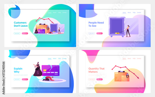 Society Pauperization Landing Page Template Set. Beggar Sleeping and Begging on Street, Homeless Adult Poor People, Bums