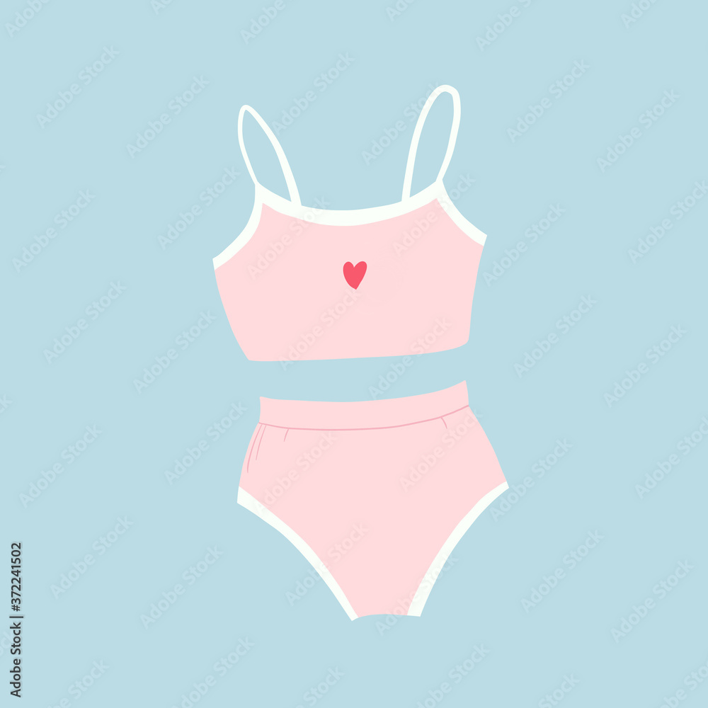 Cute modern pink womens sports underwear with heart. Female and male accessory. Feminism.
