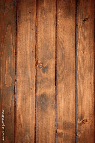 Wood table top view. Timber plank surface wall for vintage grunge wallpaper. Old floor wooden pattern. Dark grain panel board table with copy space. Montage product design concept.