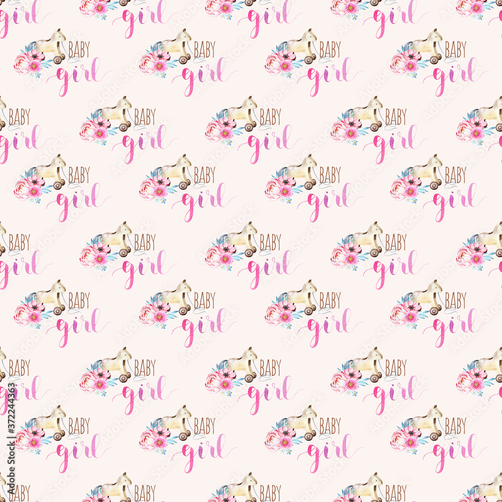 Watercolor seamless pattern with flowers and toys
Watercolor seamless pattern with flowers and toys