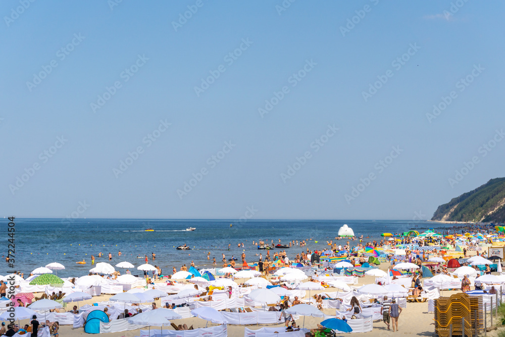 crowded beach on the Baltic in Miedzyzdroje crowded beach on the Baltic in Miedzyzdroje
