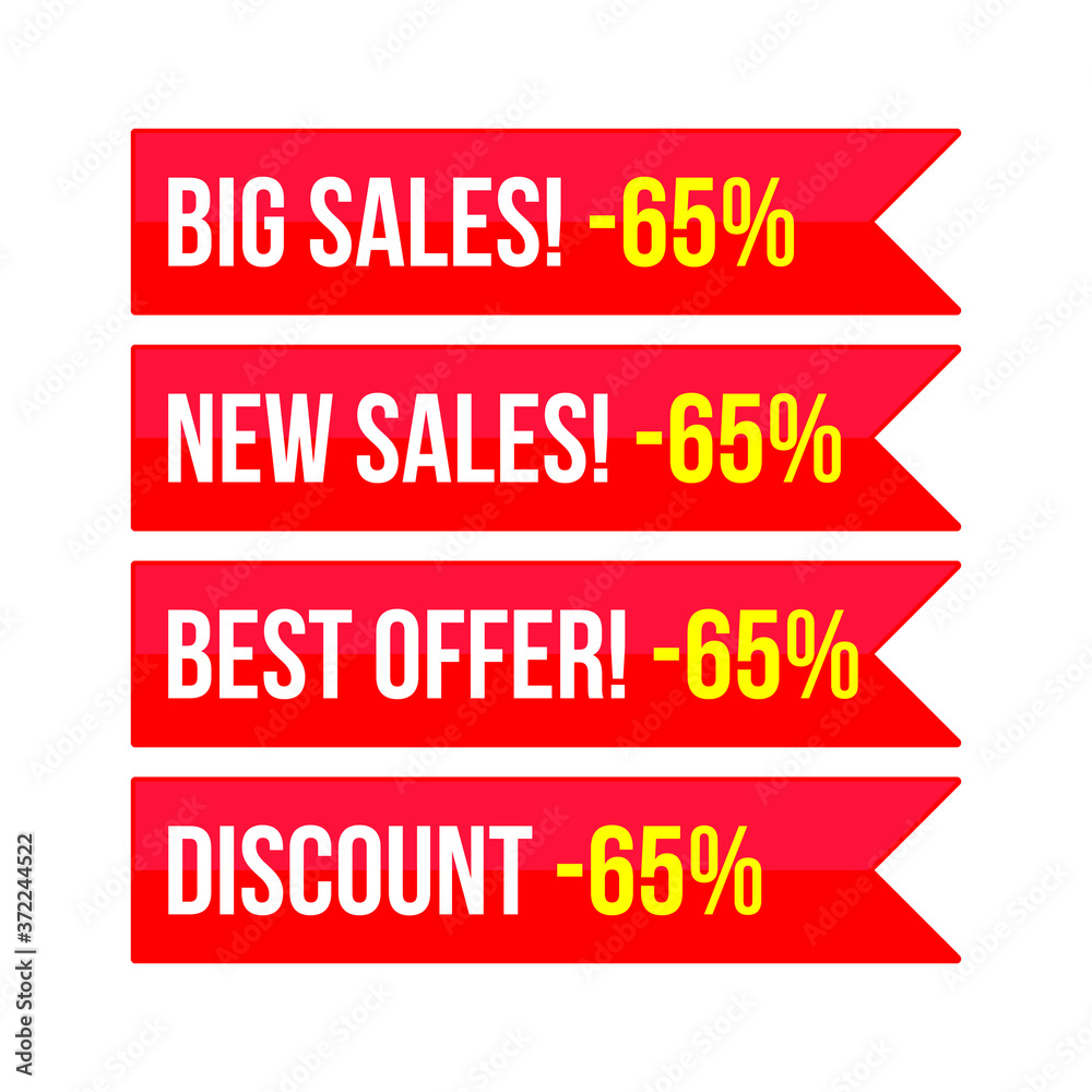 65 percent big sales,new sales, best offer,discount red ribbon sign vector eps