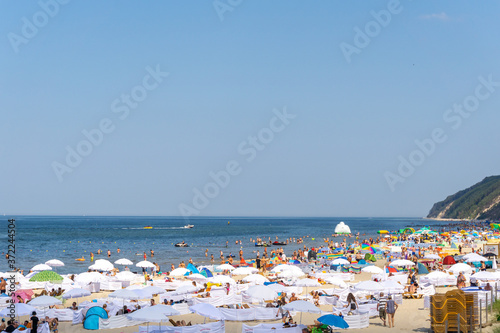 crowded beach on the Baltic in Miedzyzdroje