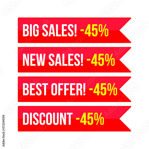 45 percent big sales,new sales, best offer,discount red ribbon sign vector eps