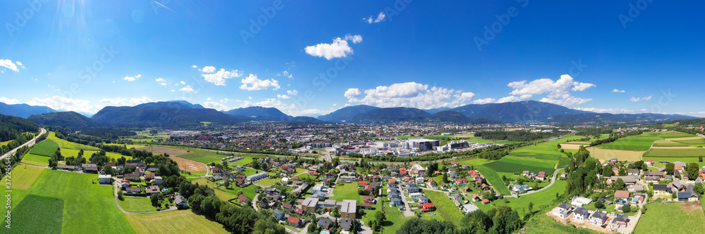 Villach in Carinthia, panorama view. Small town in the South of Austria, Europe.