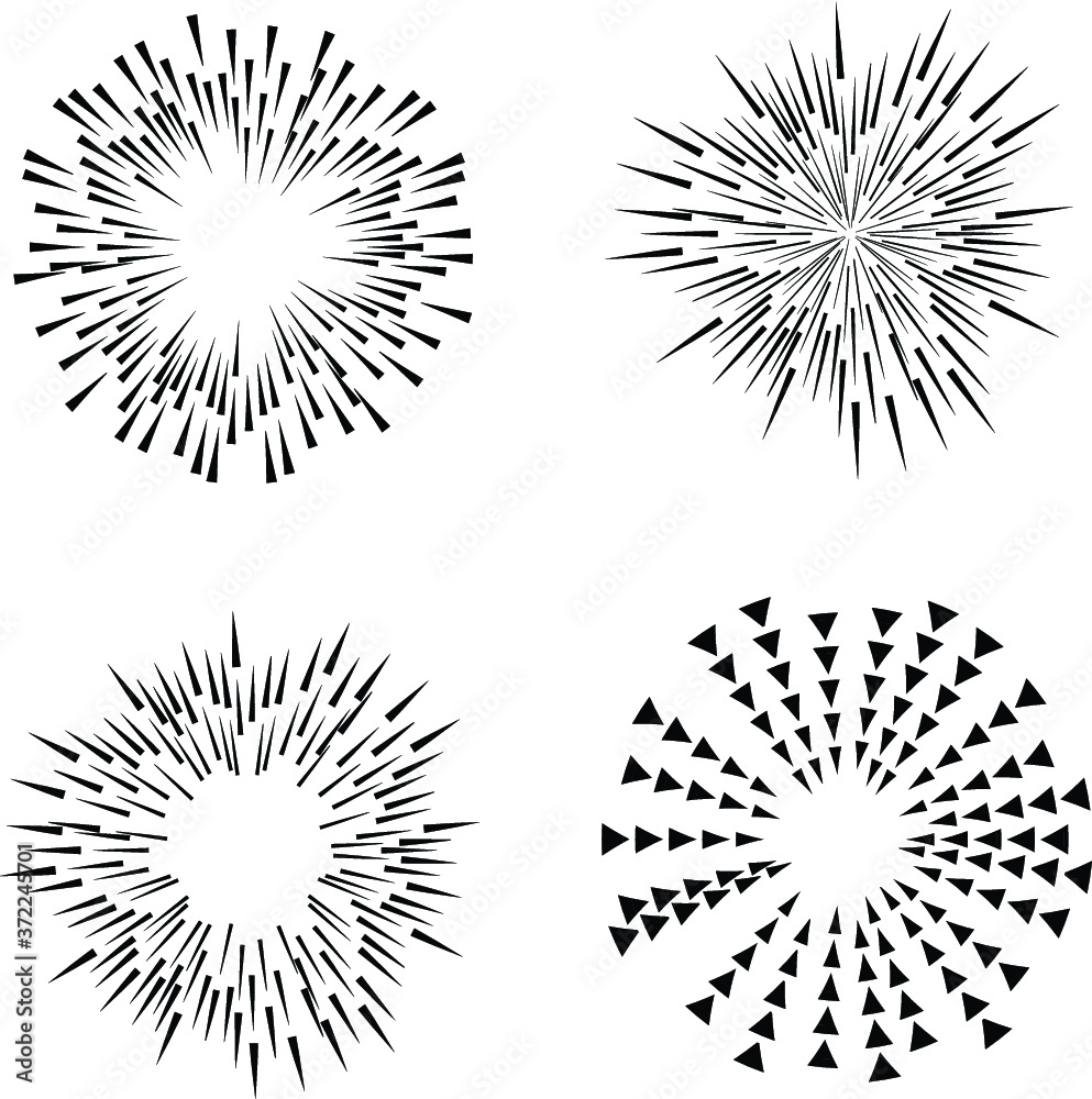Obraz premium Radial speed Lines in Circle Form for comic books . fireworks Explosion background . Vector Illustration . Starburst round Logo . Circular Design element . Abstract Geometric star rays . Sunburst .
