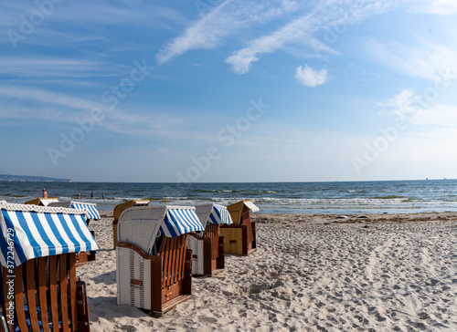 beautiful beach with white beach baskets