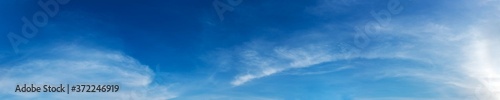 Blue sky panorama with cloud on a sunny day. Beautiful 180 degree panoramic image.