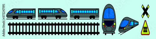 a set of high-speed train and icon icon design template with various models. vector illustration