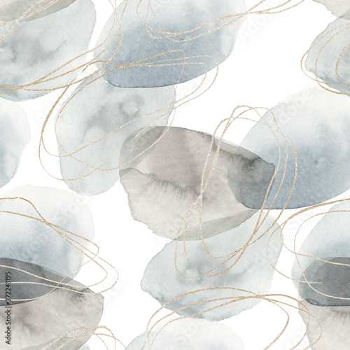 Obraz na plátne Abstract nordic print with geometric shapes and golden elements on white background