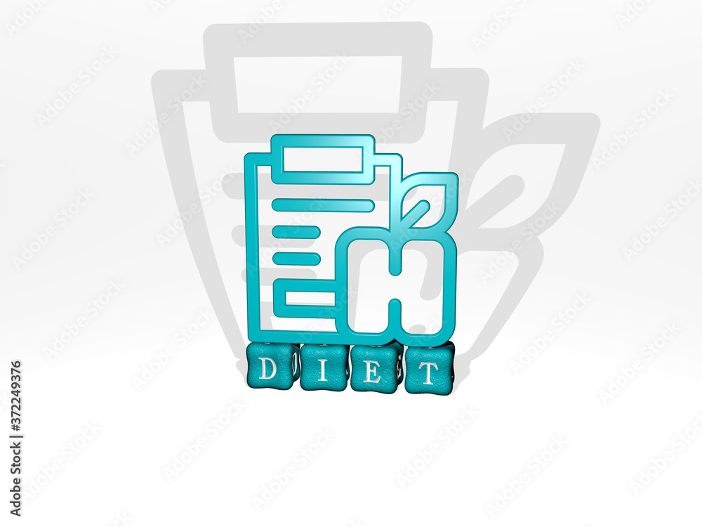 DIET 3D icon on cubic text, 3D illustration for background and food DIET 3D icon on cubic text, 3D illustration for background and food