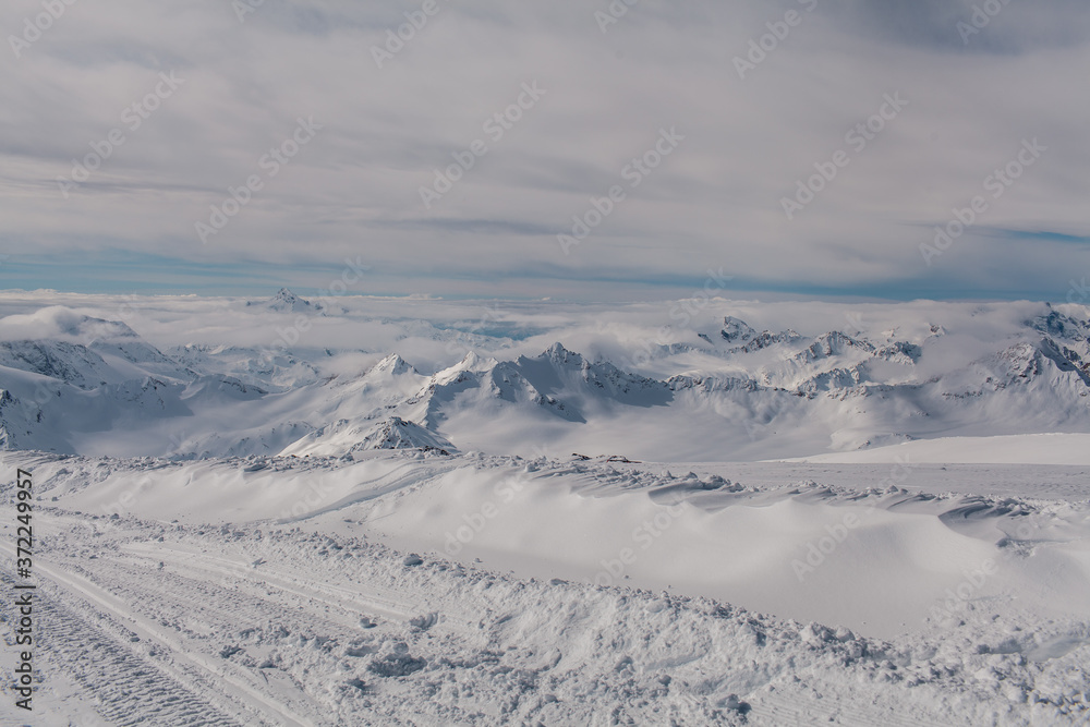 snow-capped Caucasus mountains from a height