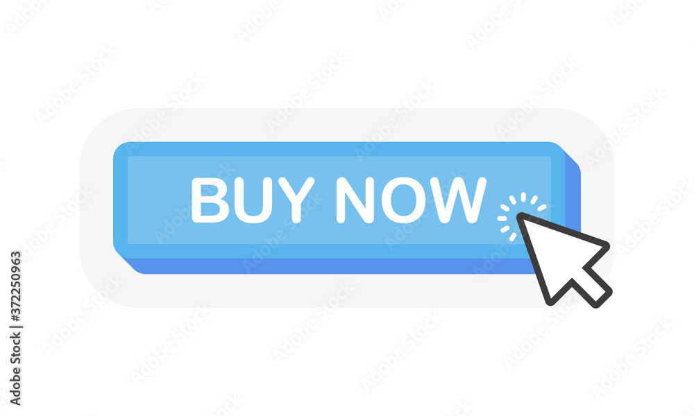 BUY NOW blue 3D button with mouse pointer clicking. White background. Vector illustration. BUY NOW blue 3D button with mouse pointer clicking. White background. Vector illustration.