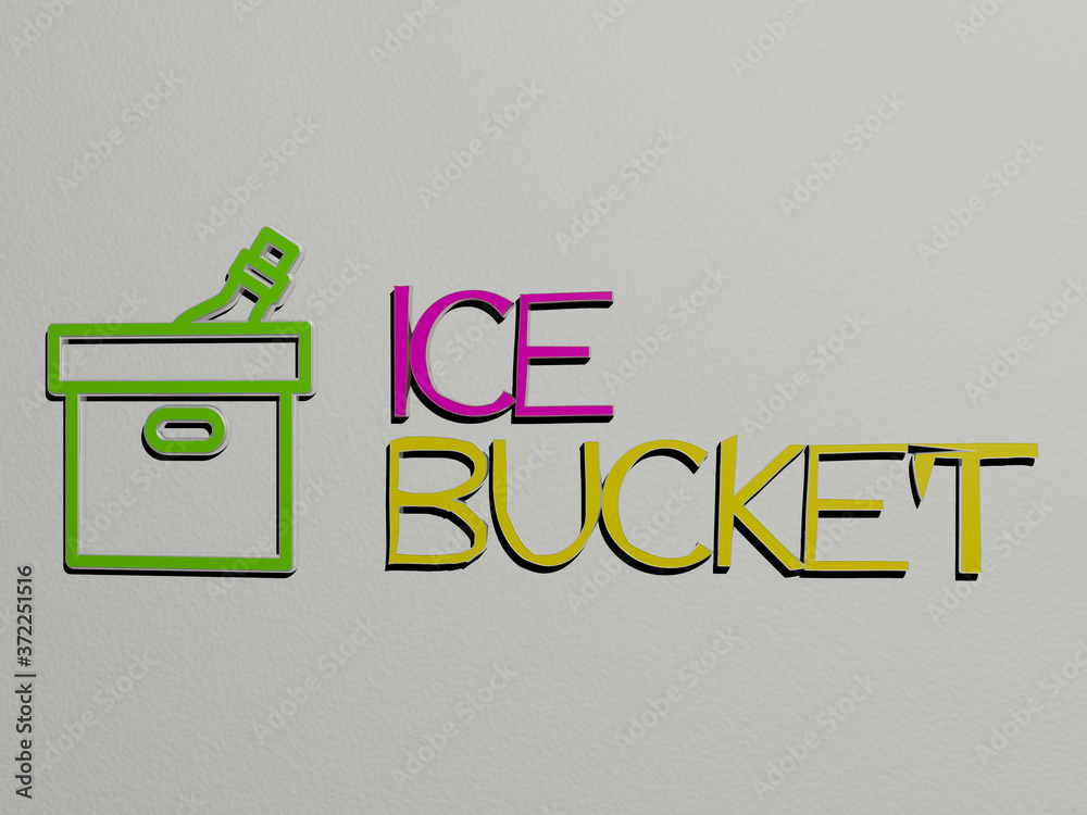 3D illustration of ICE BUCKET graphics and text made by metallic dice