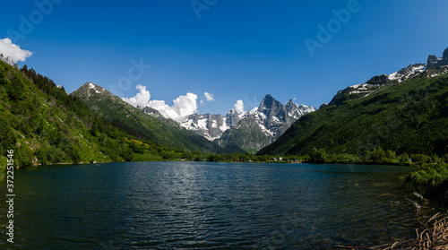 beautiful mountain lake with views of snow-capped peaks