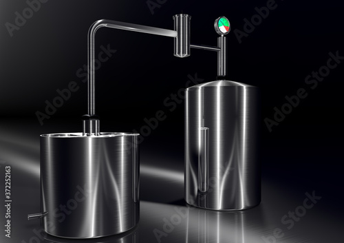 Apparatus made of stainless steel on a black background.