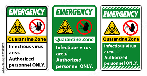 Emergency Quarantine Infectious Virus Area sign on white background