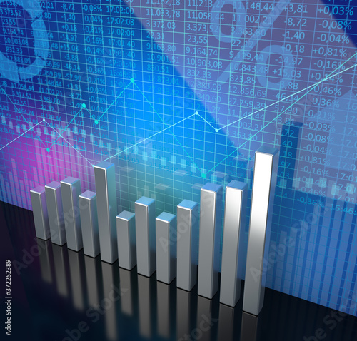 Business and Economy Background with Bar Chart - 3D Illustration