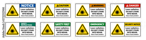 Laser radiation,do not stare into beam,class 2 laser product Sign on white background