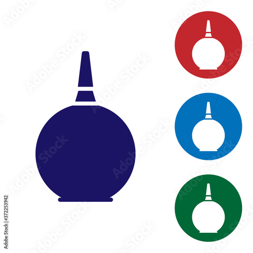 Blue Enema icon isolated on white background. Enema with a plastic tip. Medical pear. Set icons in color square buttons. Vector Illustration.