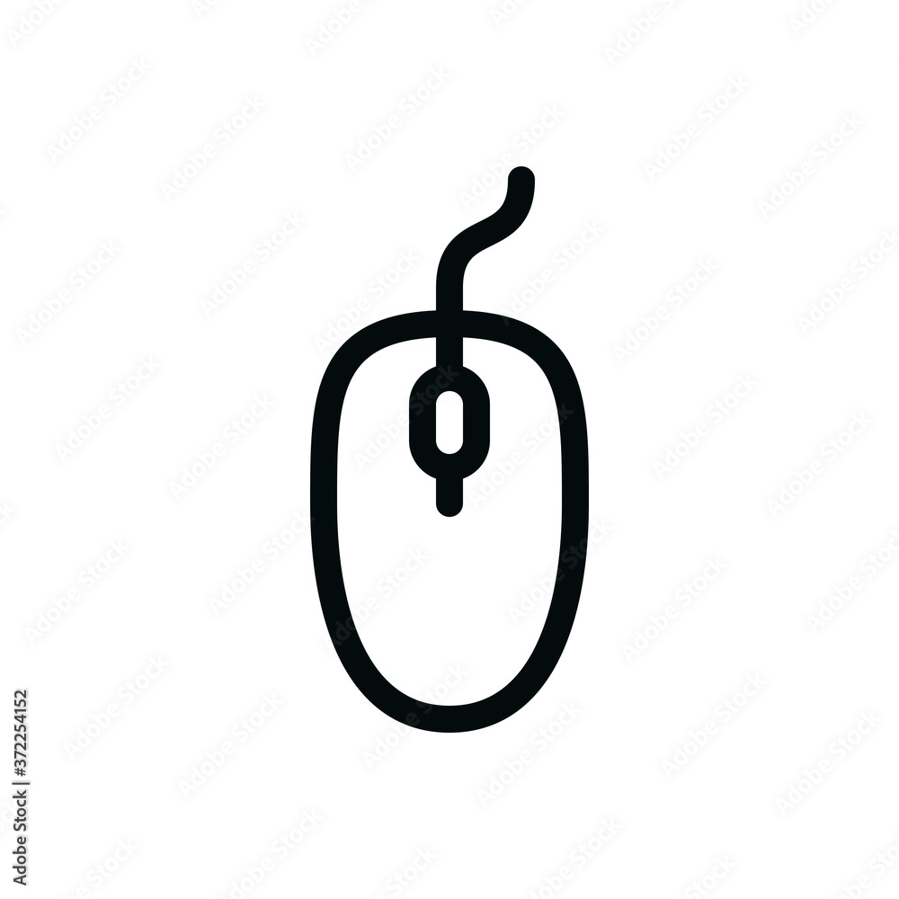 Wired computer mouse isolated icon, optical wired pc mouse outline vector icon with editable stroke