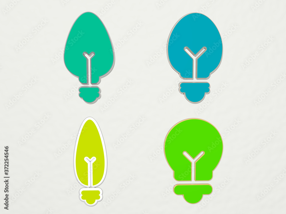 LIGHT BULB WITH FILAMENT 4 icons set, 3D illustration LIGHT BULB WITH FILAMENT 4 icons set, 3D illustration
