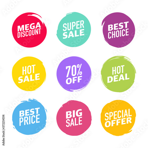 Set circles textured hand drawn abstract of different color isolated on white background. Vector