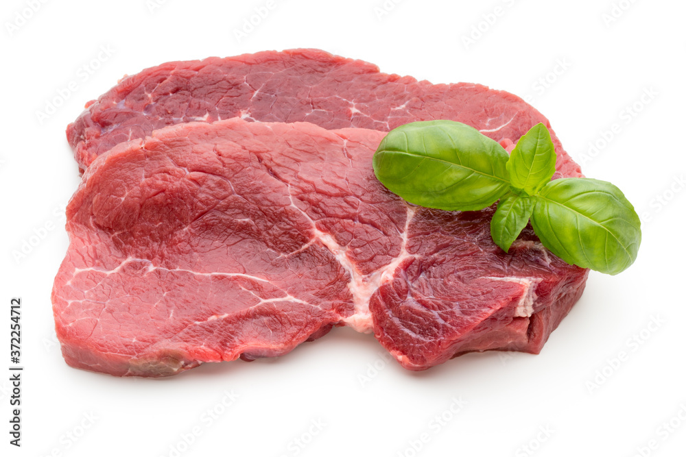 Fresh raw beef steak isolated on white. Fresh raw beef steak isolated on white.