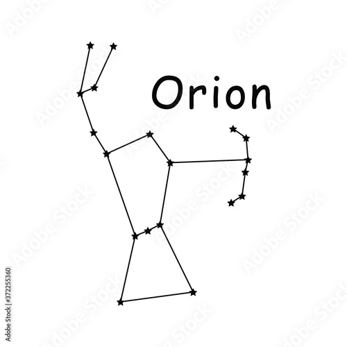 Orion Constellation Stars Vector Icon Pictogram with Description Text. Artwork Depicting the Orion Constellation Greek Mythology.