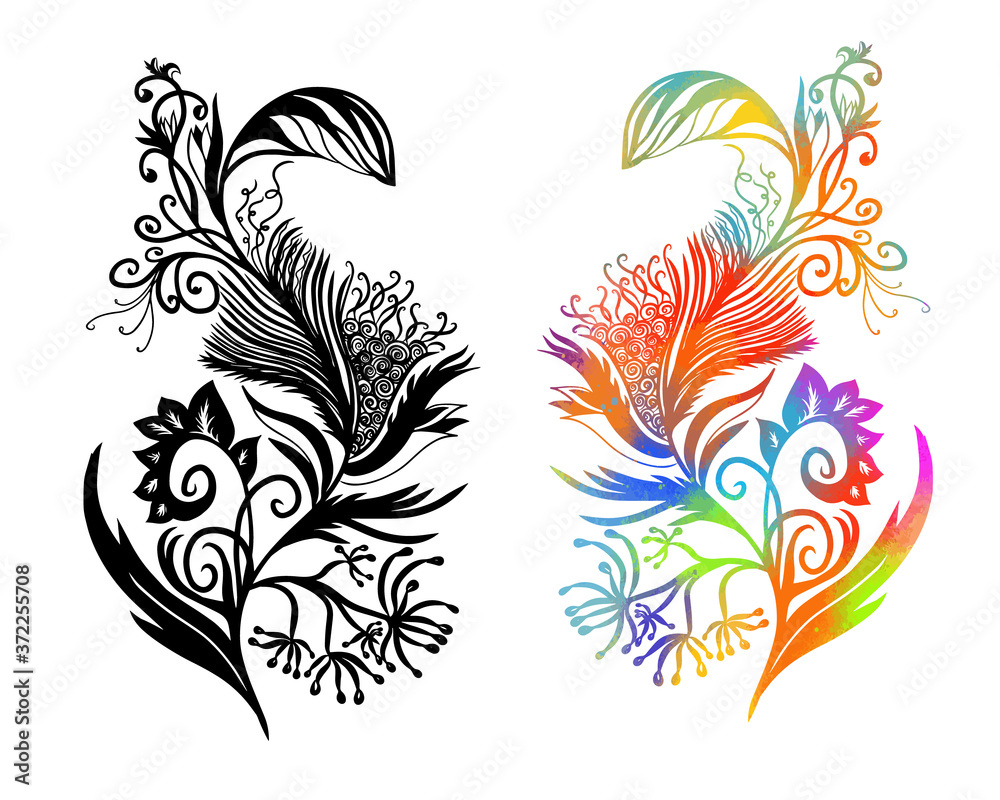 A rainbow abstraction of floral. Mixed media. Vector illustration A rainbow abstraction of floral. Mixed media. Vector illustration