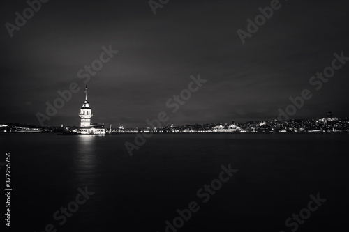 Turkey, Üsküdar, Maiden's Tower - Uskudar Maiden's Tower in Black and White Landscape