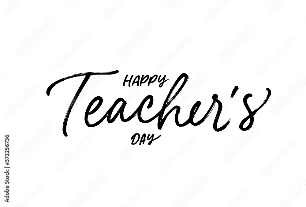 Happy teacher's day vector brush calligraphy. Hand drawn modern black lettering. Typography design for greeting card, logo, stamp or teacher's day banner. Calligraphy card or poster