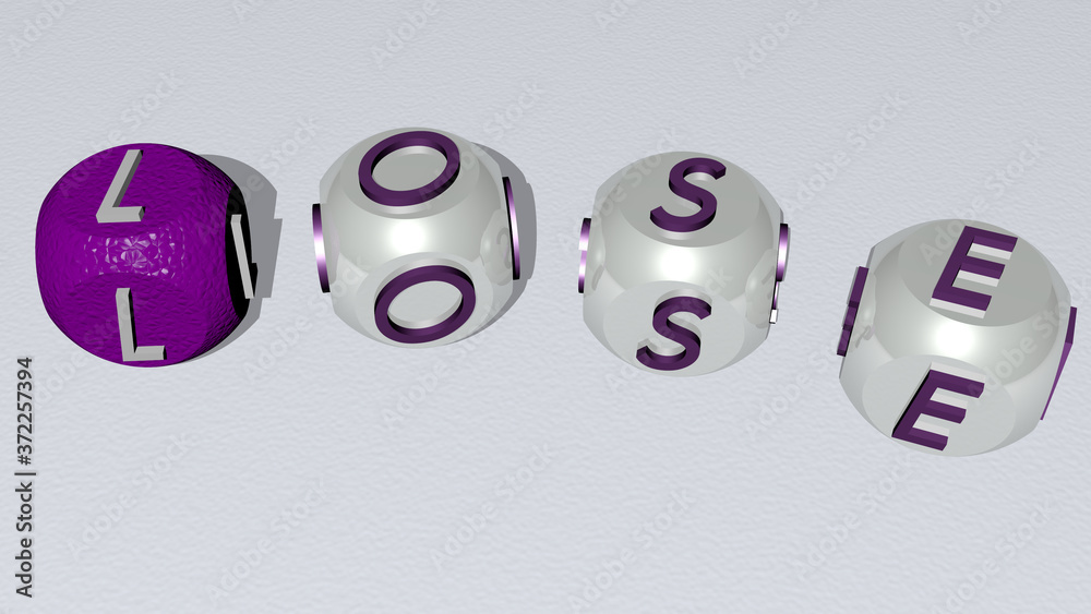 lose curved text of cubic dice letters, 3D illustration for background and weight lose curved text of cubic dice letters, 3D illustration for background and weight