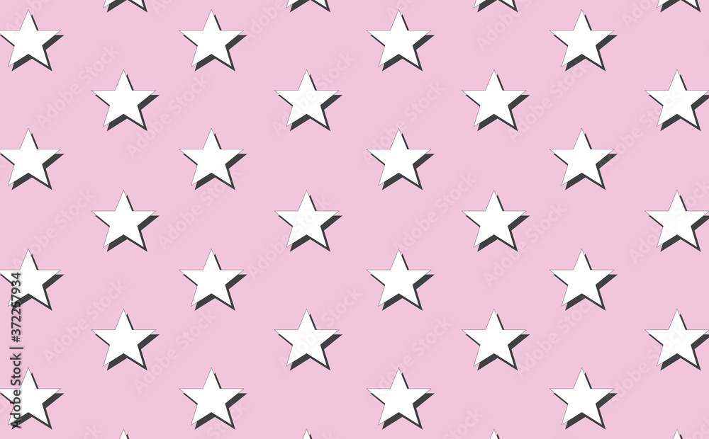 White star pattern on pink background.  Pink star wrapping paper pattern. 