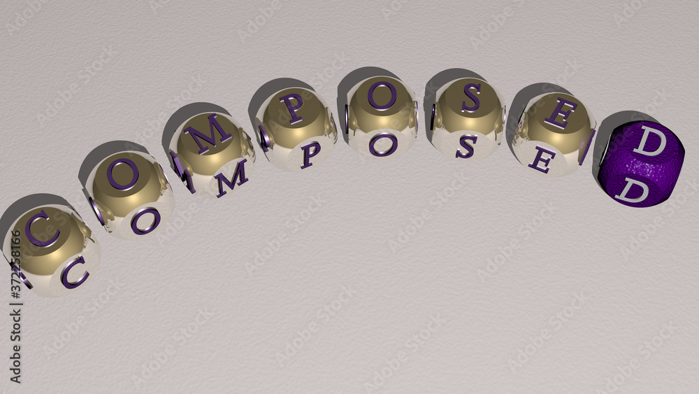 COMPOSED curved text of cubic dice letters, 3D illustration for mosaic and icon COMPOSED curved text of cubic dice letters, 3D illustration for mosaic and icon