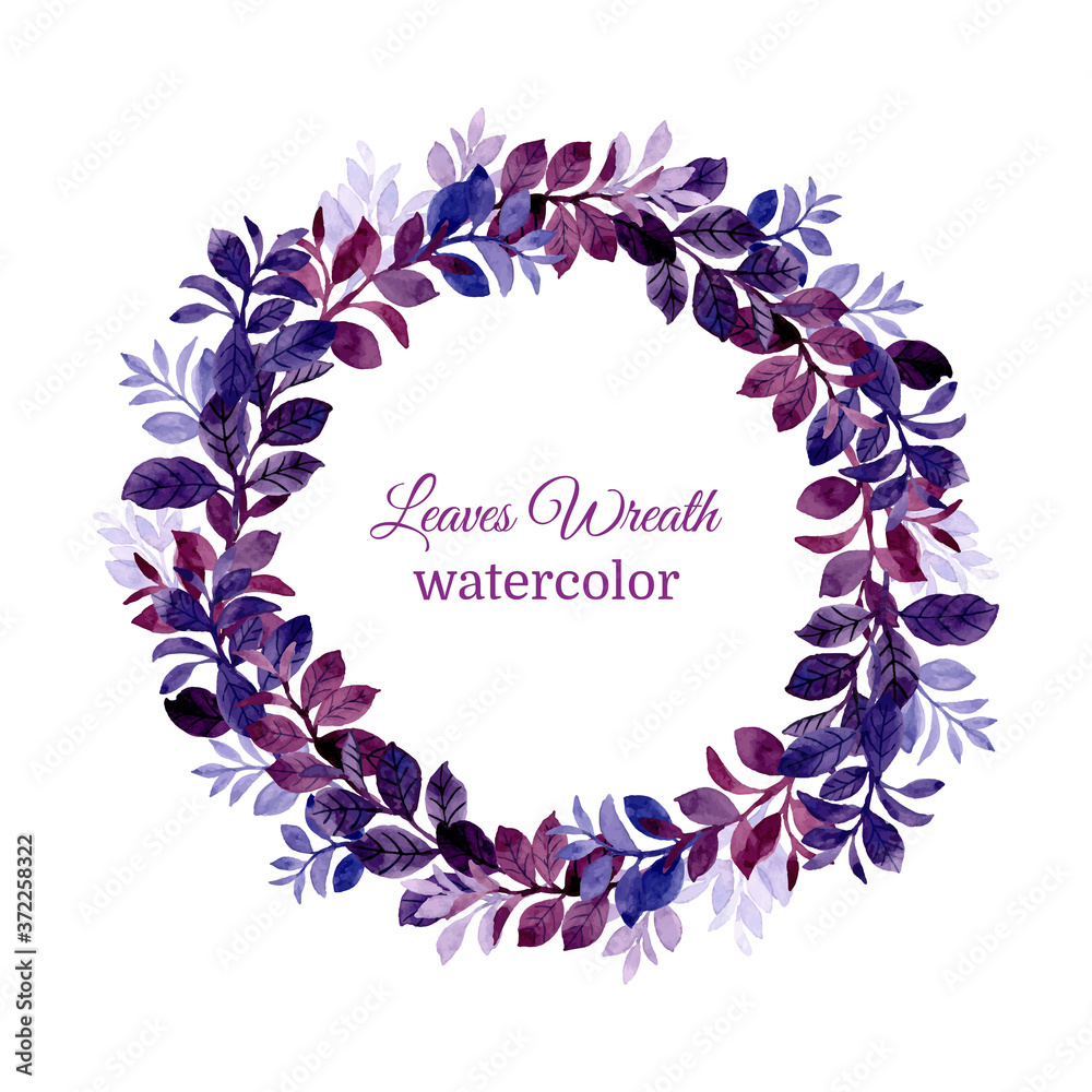 Watercolor blue purple leaves wreath