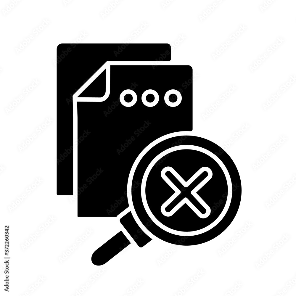 No results found black glyph icon. Internet browsing problem, warning message. User request, page not found, 404 error notification silhouette symbol on white space. Vector isolated illustration No results found black glyph icon. Internet browsing problem, warning message. User request, page not found, 404 error notification silhouette symbol on white space. Vector isolated illustration
