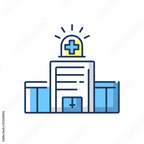 Walk in clinic RGB color icon. Medical facility. Urgent care center. Healthcare service provider. Hospital building. Primary care. Hospital department. Isolated vector illustration