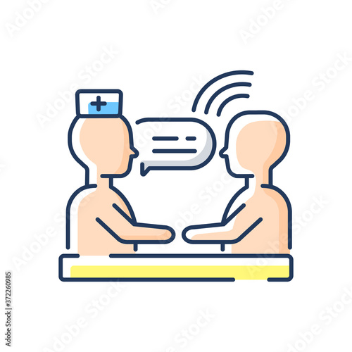 Therapy RGB color icon. Counseling. Psychotherapy. Talking and cognitive behavior therapy. Therapist and psychologist. Mental health. Hospital department. Isolated vector illustration