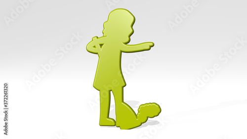 girl 3D icon casting shadow, 3D illustration for beautiful and background