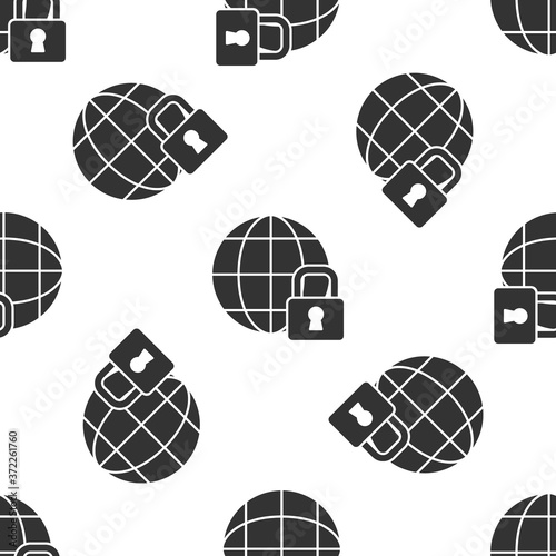 Grey Global lockdown - locked globe icon isolated seamless pattern on white background. Vector.