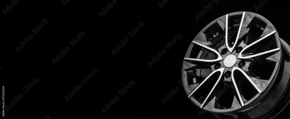 black alloy wheel, auto parts and auto tuning. free empty copyspace
