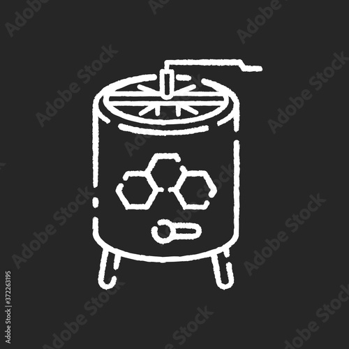 Honey extractor chalk white icon on black background. Professional beekeeper tool. Apiculture. Mechanical device for honey extraction from honeycombs. Isolated vector chalkboard illustration